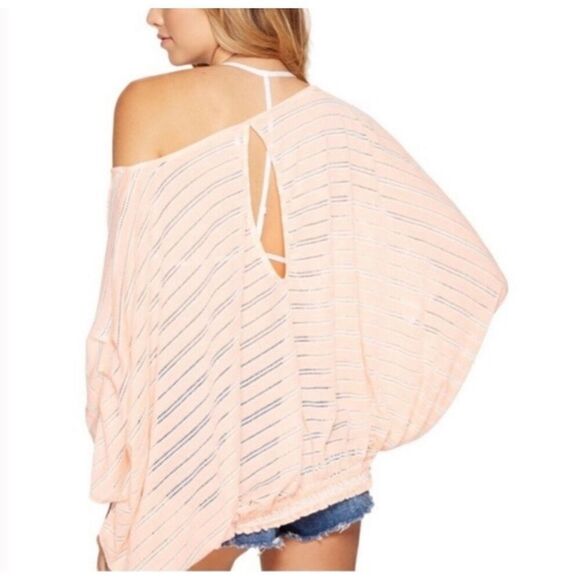 Free People Azalea Top Pink and White Stripe Dolman Size M Oversized - Picture 3 of 11